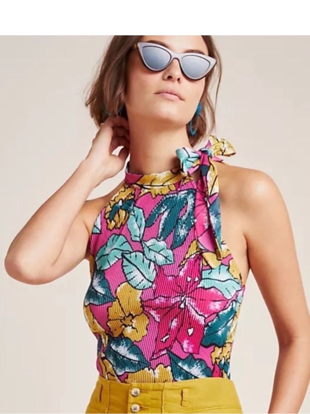 Anthropologie Maeve Womens Glocester Floral HighNeck Tank Top- Size Medium